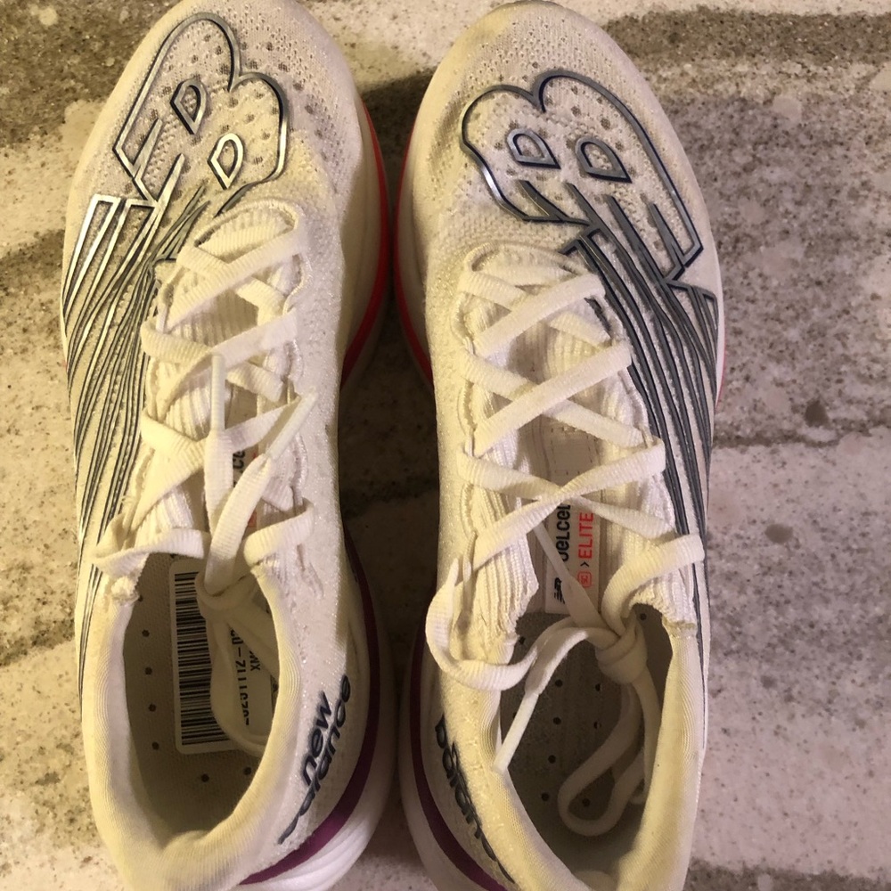 New Balance  Furl Cell Elite 3- Women's White and Pink FuelCell Athletic Shoes - Picture 4 of 8